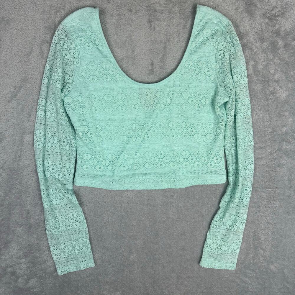 Wet Seal Mint Green Lace Sheer Mesh Crop Top Y2K Fairycore McBling Club Large